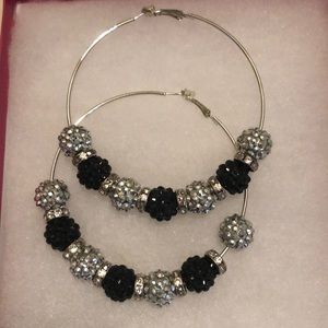 Silver and Black Crystal Earrings
